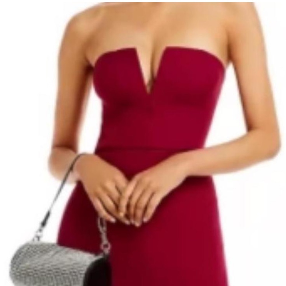Burgundy strapless gown